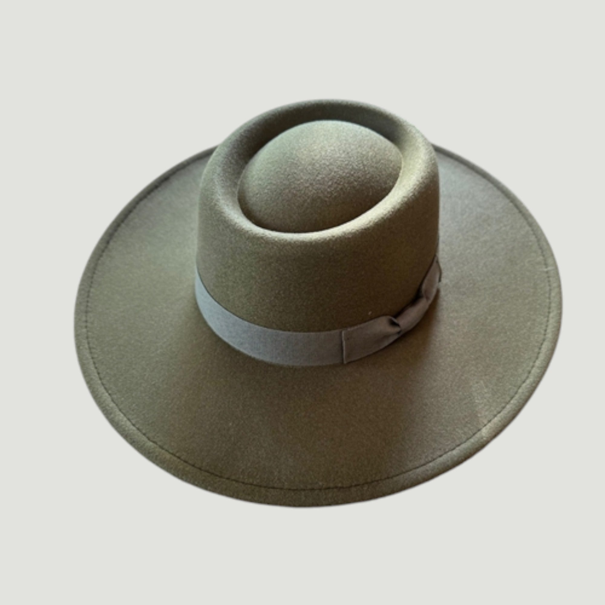Wide Brim Vegan Felt Gambler Hat with Matching Grosgrain Band
