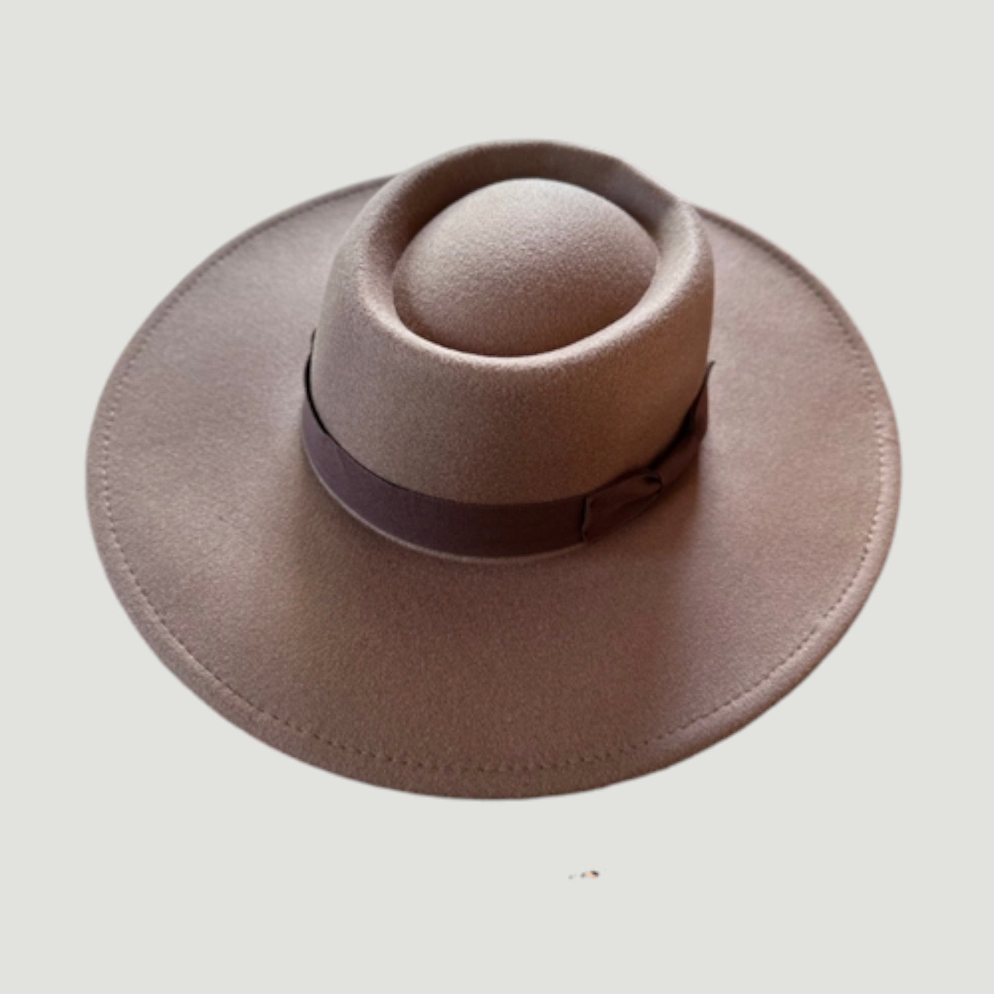 Wide Brim Vegan Felt Gambler Hat with Matching Grosgrain Band