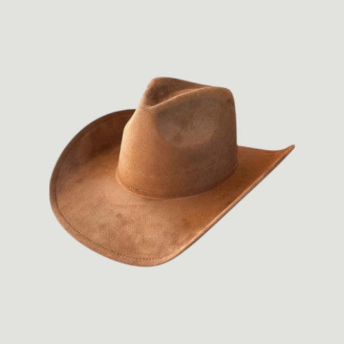Vegan Suede Western Cowboy Hat with Pinch Front Crown | Boho Festival Statement Hat