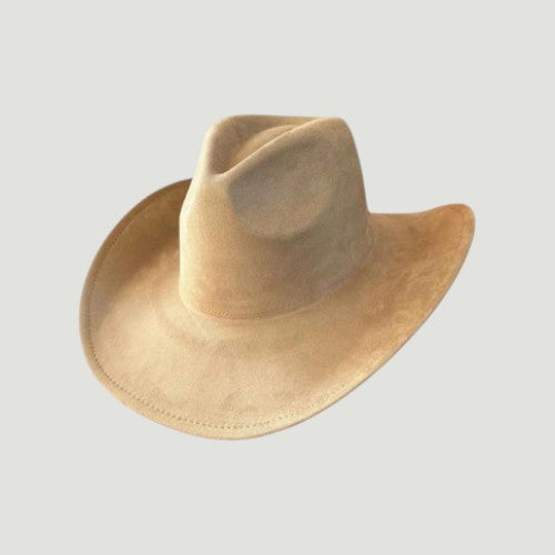 Vegan Suede Western Cowboy Hat with Pinch Front Crown | Boho Festival Statement Hat