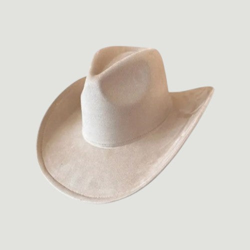 Vegan Suede Western Cowboy Hat with Pinch Front Crown | Boho Festival Statement Hat