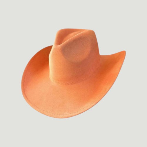 Vegan Suede Western Cowboy Hat with Pinch Front Crown | Boho Festival Statement Hat