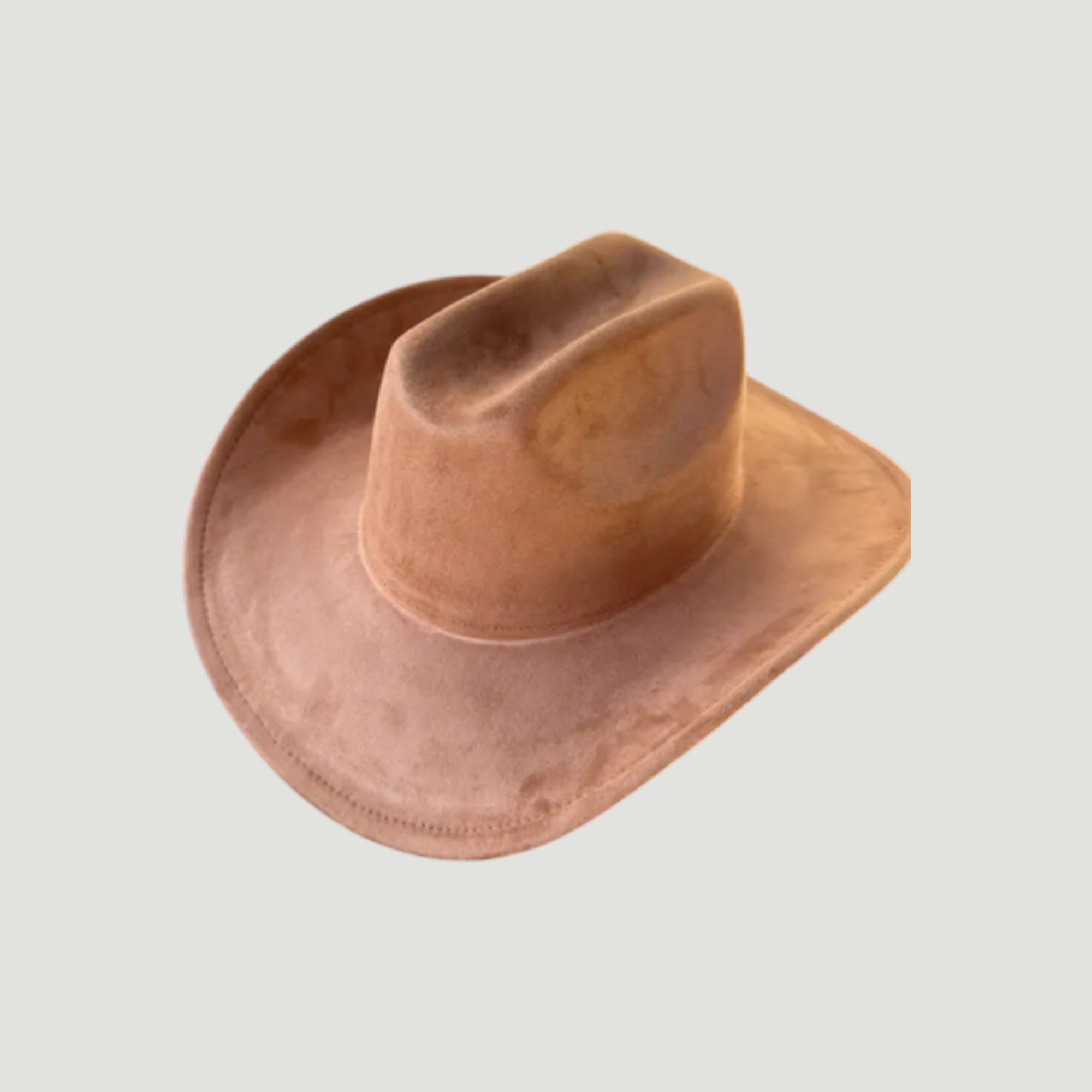 Structured vegan Suede cattleman cowboy hat with shapeable brim. Perfect for western, boho, and festival looks. Adjustable fit
