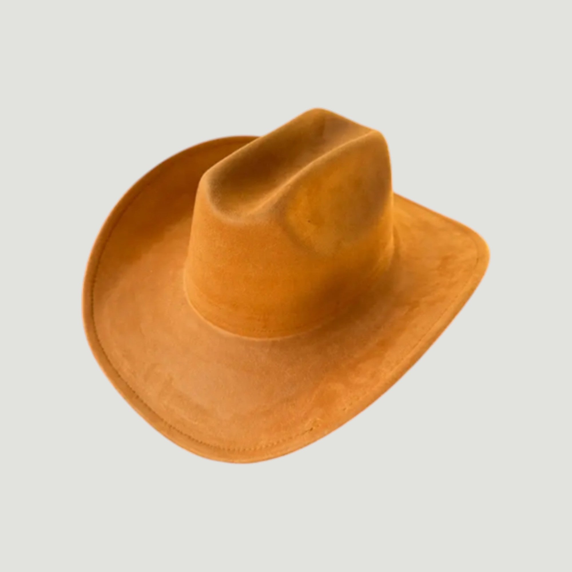 Structured vegan Suede cattleman cowboy hat with shapeable brim. Perfect for western, boho, and festival looks. Adjustable fit