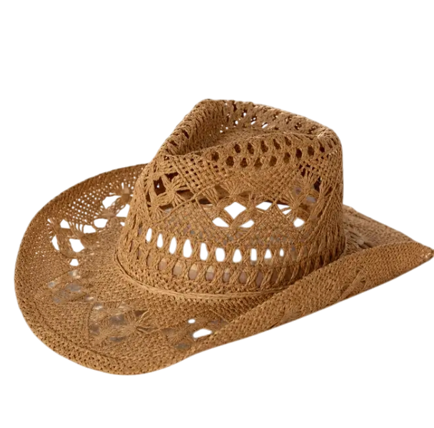 Handwoven Crochet Straw Cowboy Hat
