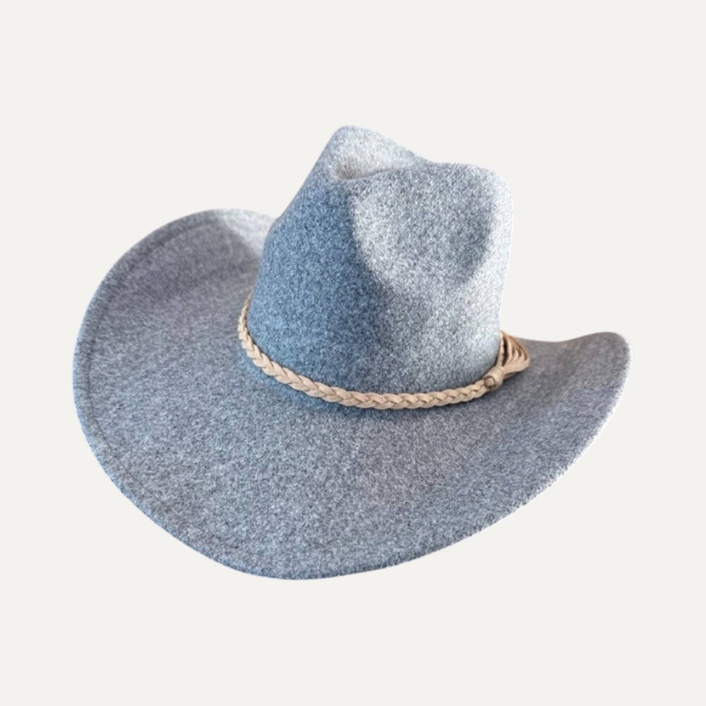 Vegan Felt Cowboy Hat with Braided Suede Belt in Camel
