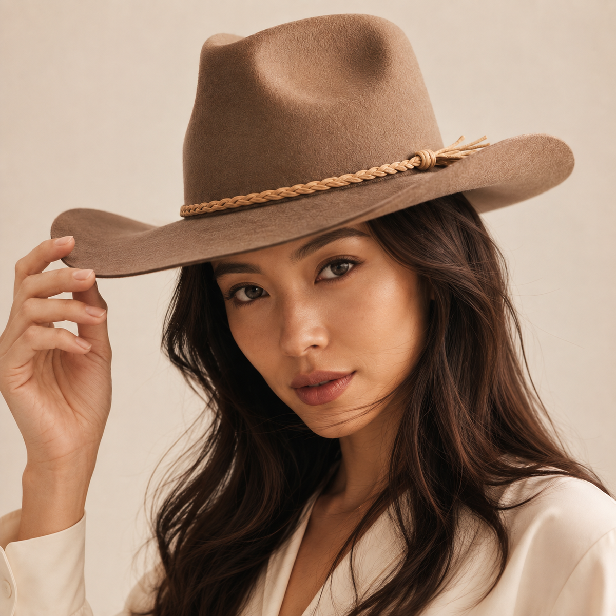 Australian Wool Stiff Brim Cowboy Hat with Suede Braid