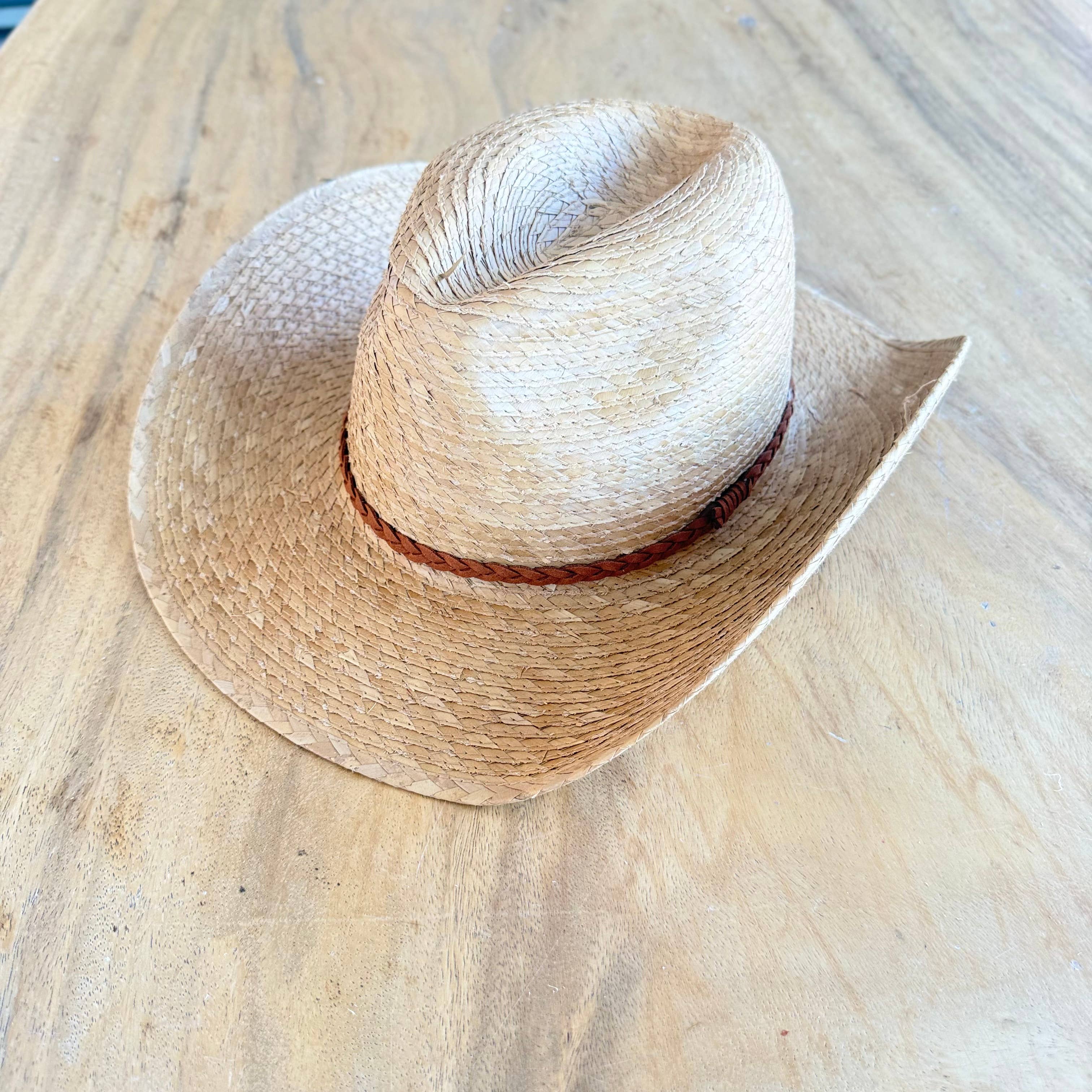 Natural Palm Leaf Cowboy Hat Starched Tan