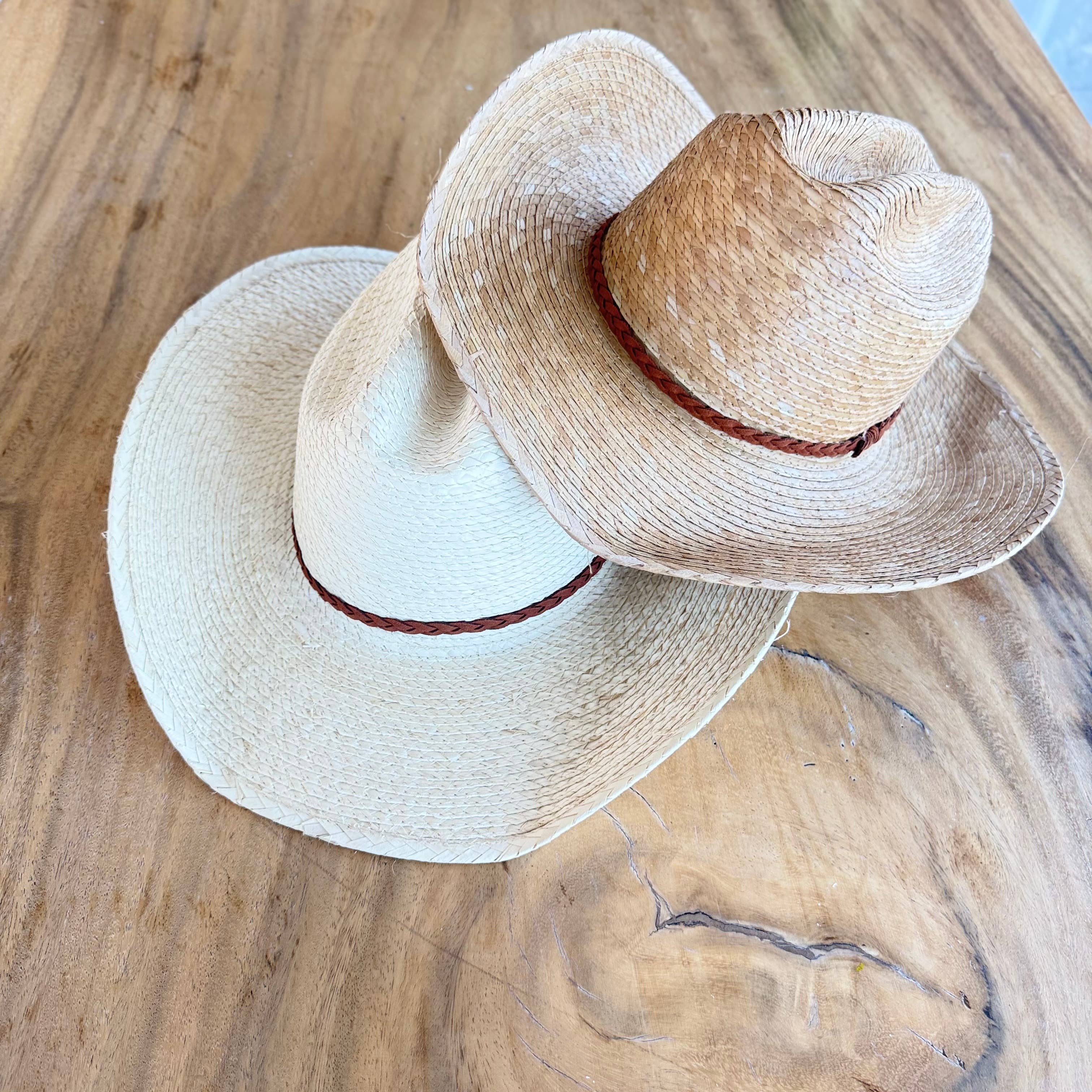 Natural Palm Leaf Cowboy Hat with Braided Band