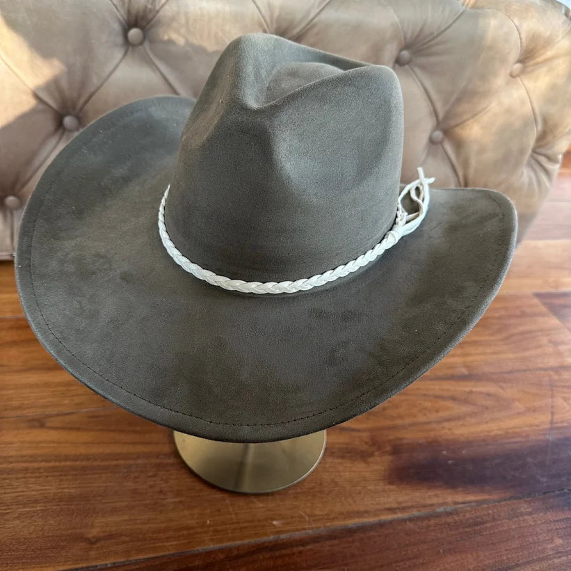 VEGAN SUEDE COWBOY HAT W/ BRAID SUEDE BELT