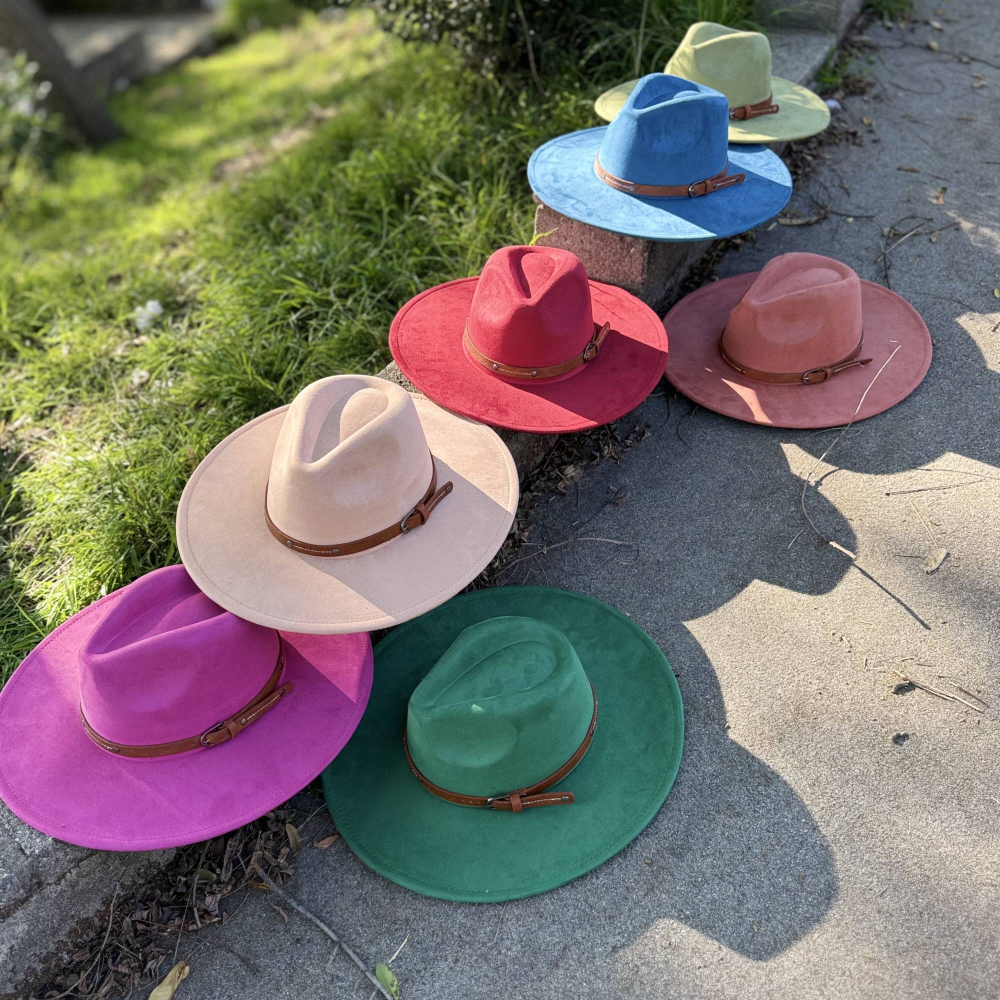 Wide Brim Suede Hat with Leather Belt