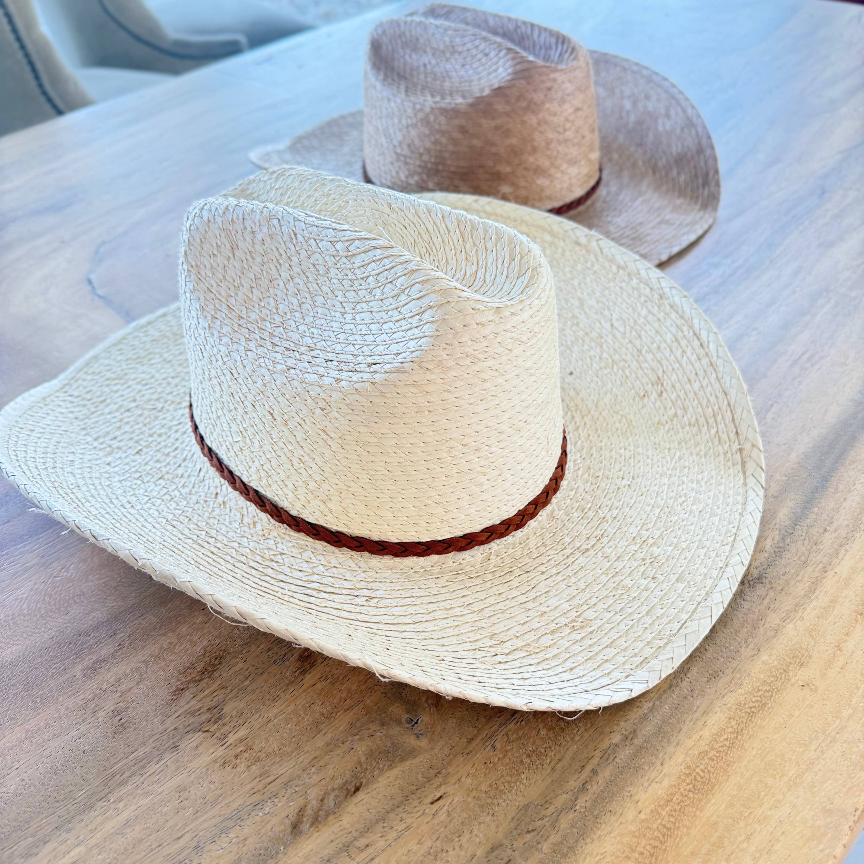 Natural Palm Leaf Cowboy Hat with Braided Band