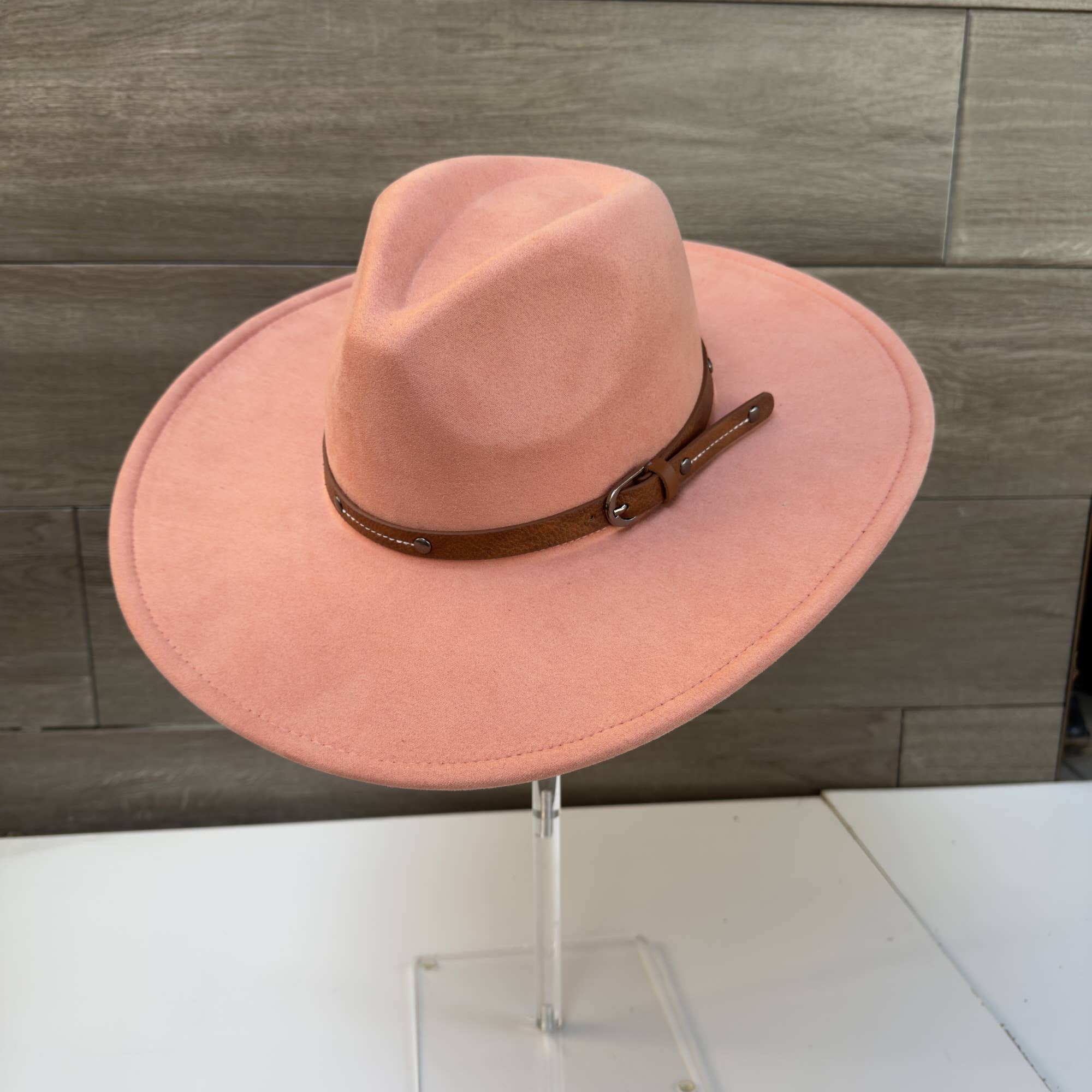 Wide Brim Suede Hat with Leather Belt