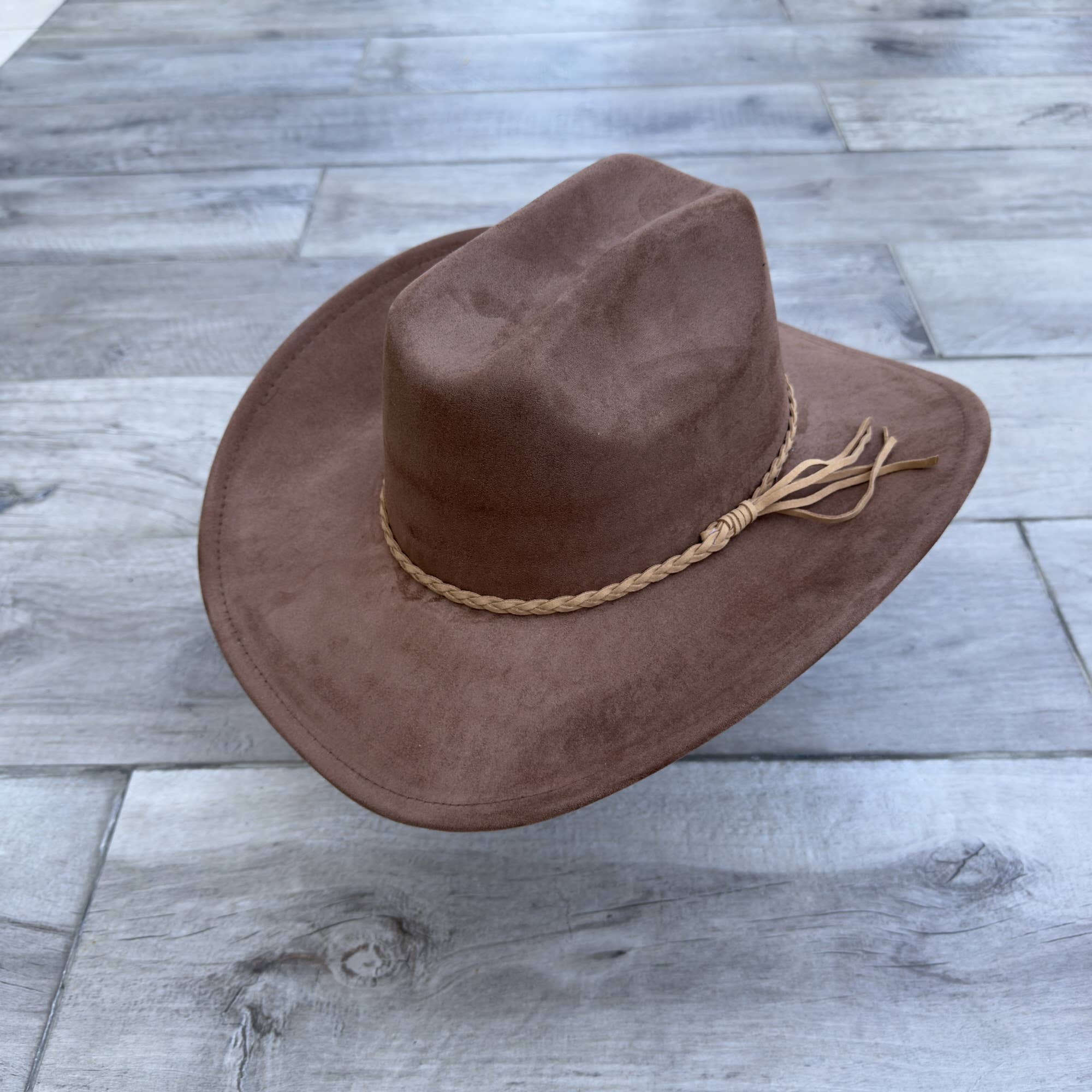 Vegan Suede Cattleman Cowboy Hat with Suede Hat Band