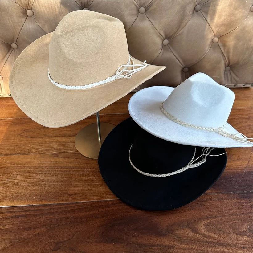 VEGAN SUEDE COWBOY HAT W/ BRAID SUEDE BELT