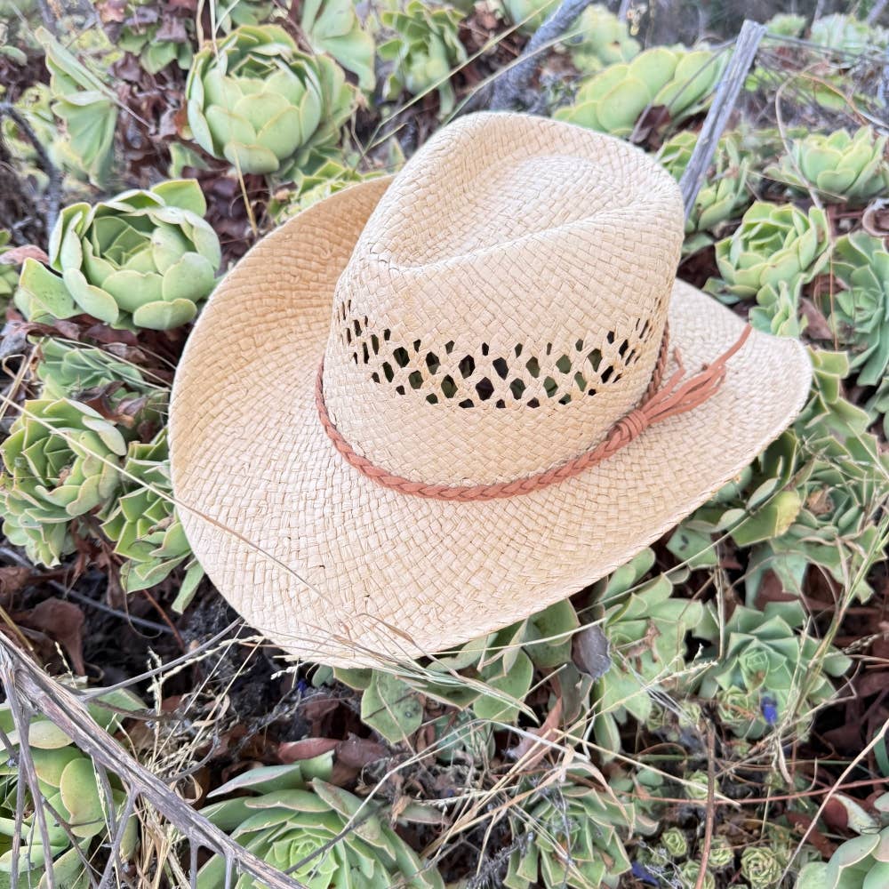 Braided Band Vented Straw Cowboy Hat Tan