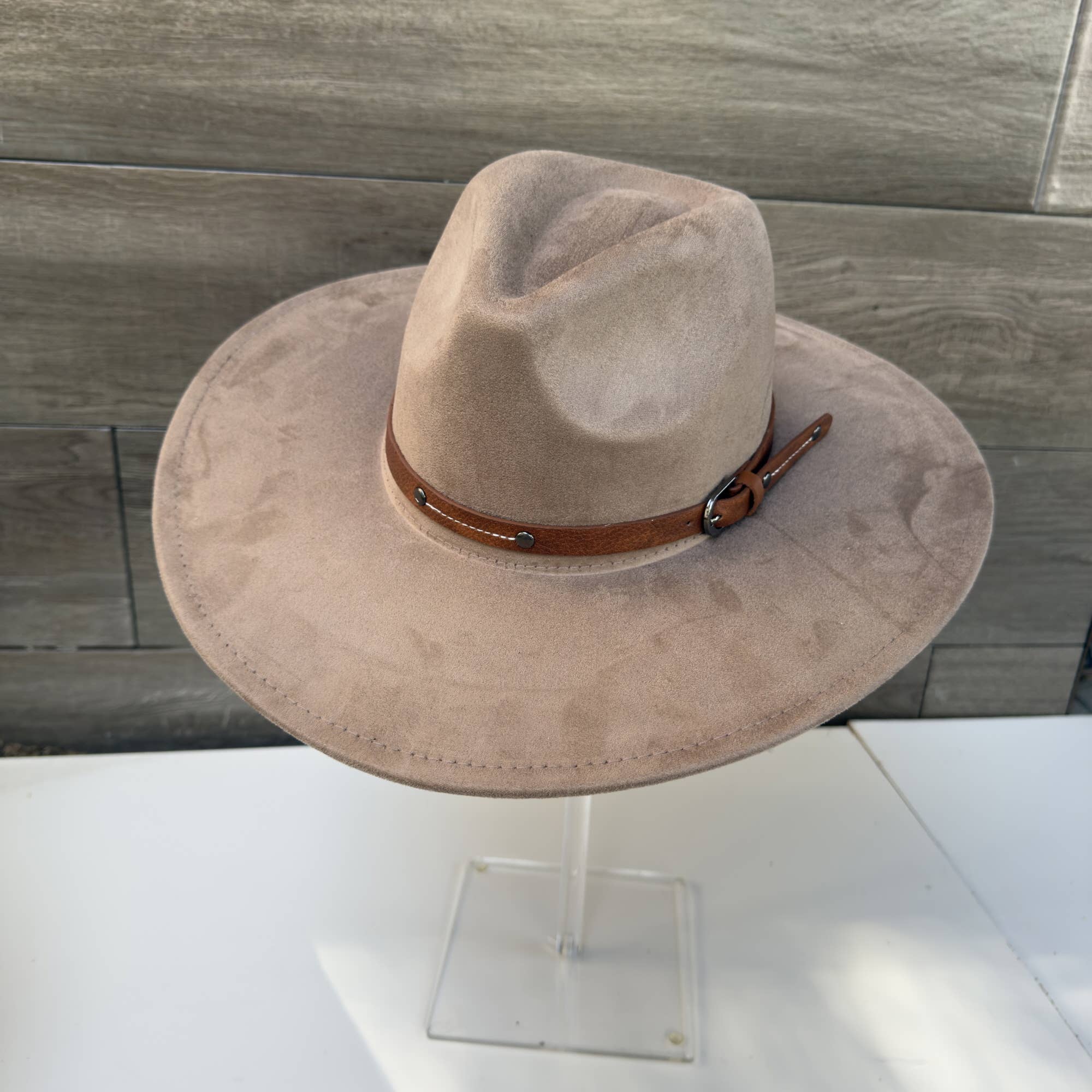Wide Brim Suede Hat with Leather Belt