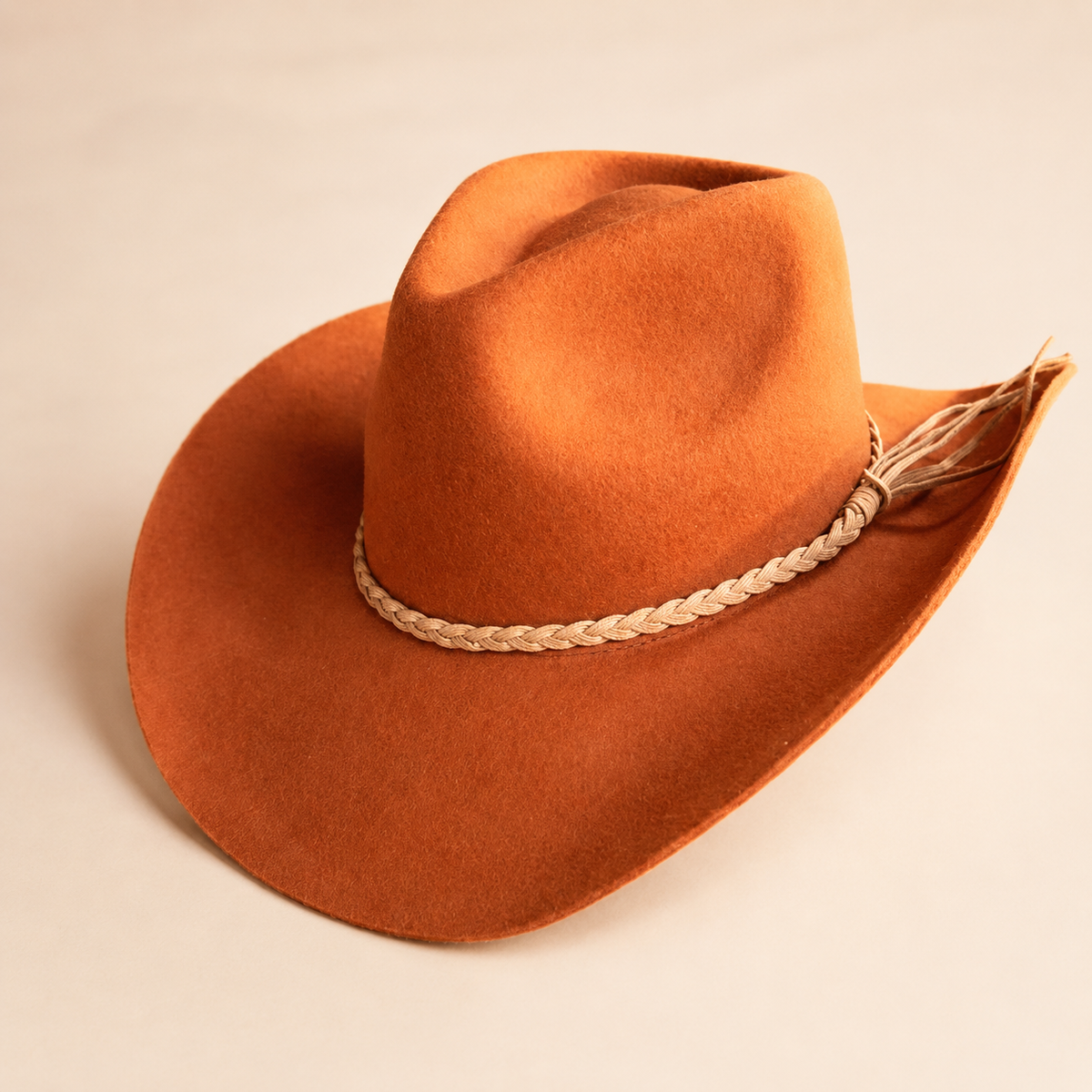 Australian Wool Stiff Brim Cowboy Hat with Suede Braid