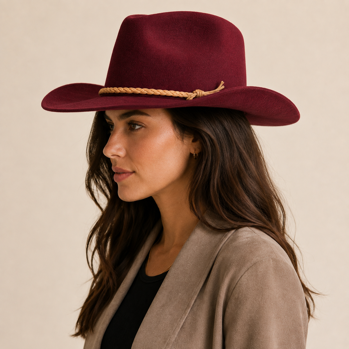 Australian Wool Stiff Brim Cowboy Hat with Suede Braid