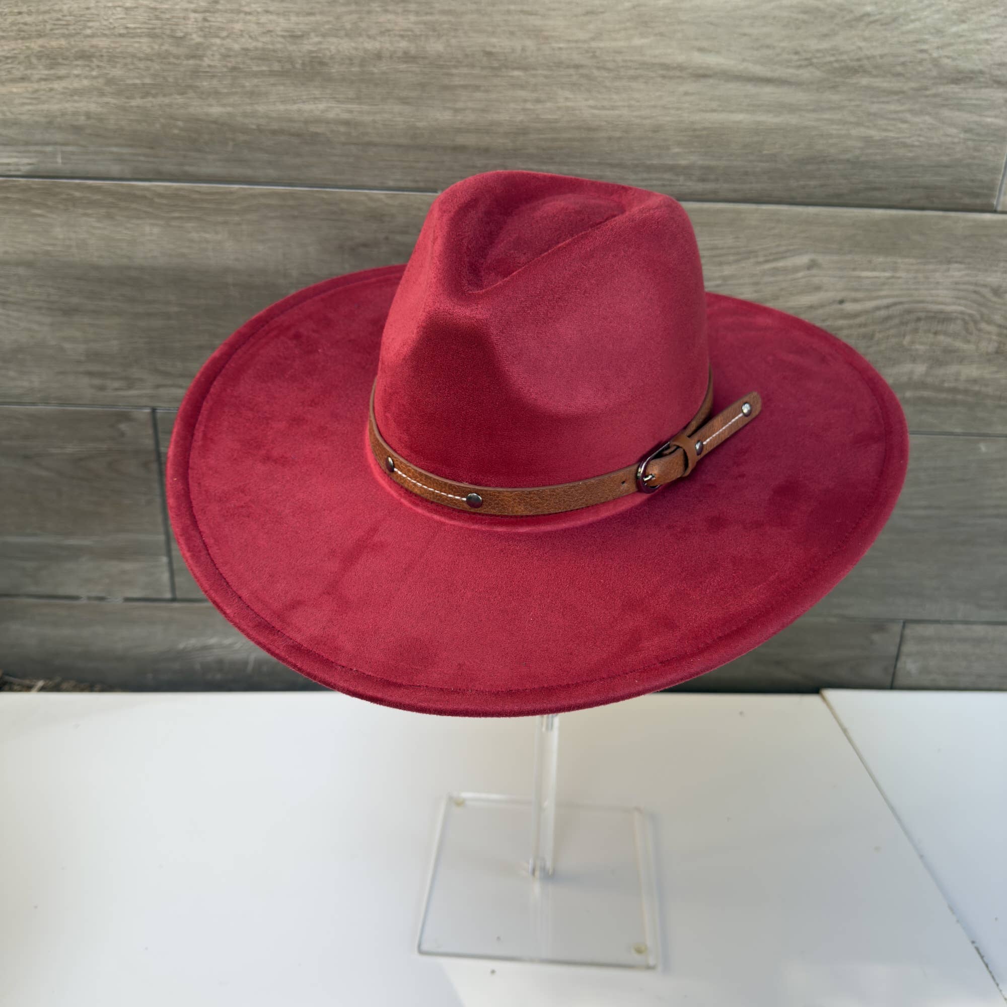 Wide Brim Suede Hat with Leather Belt