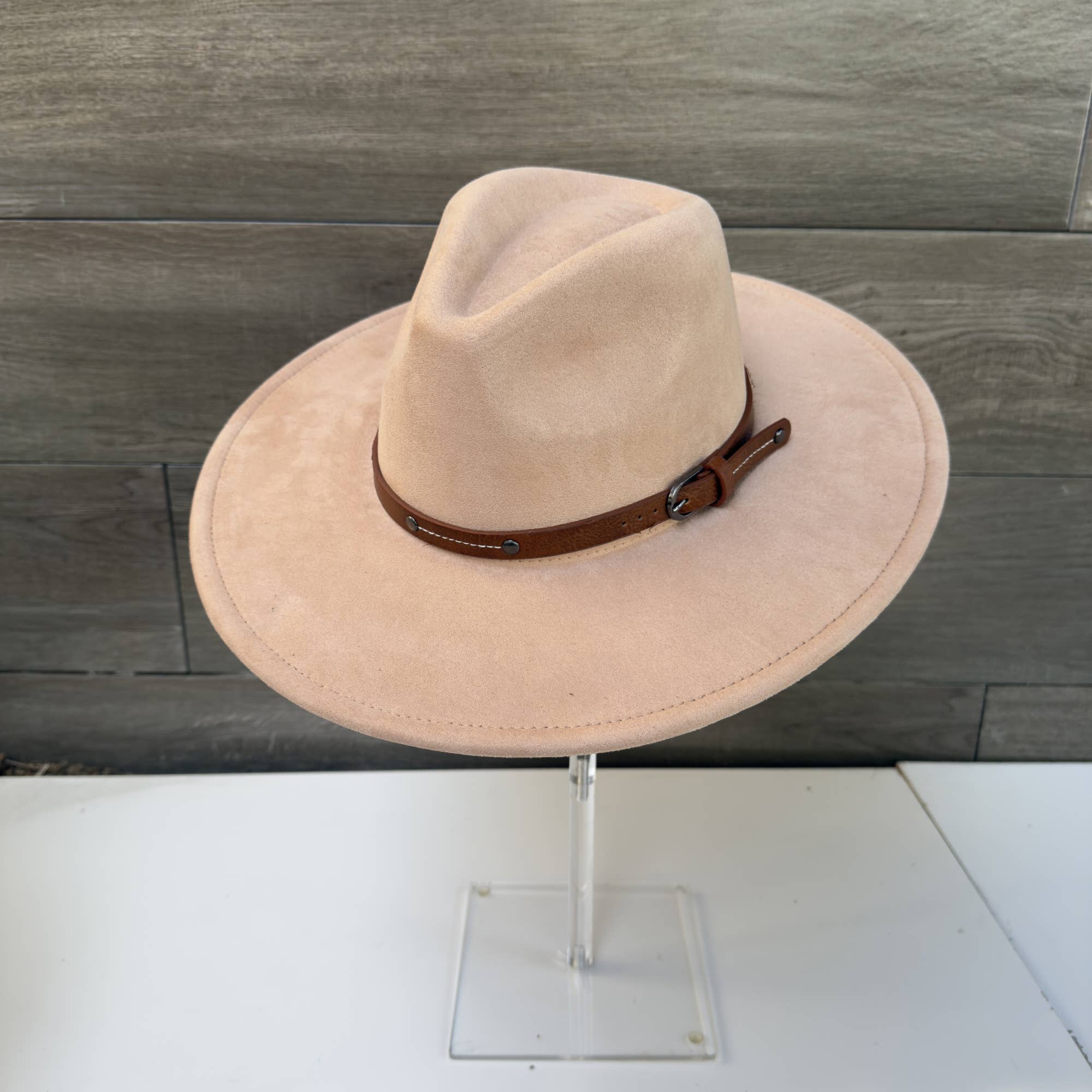 Wide Brim Suede Hat with Leather Belt