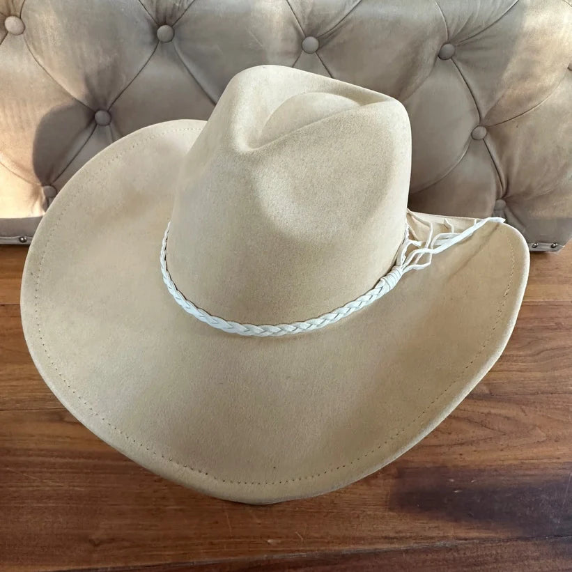 VEGAN SUEDE COWBOY HAT W/ BRAID SUEDE BELT