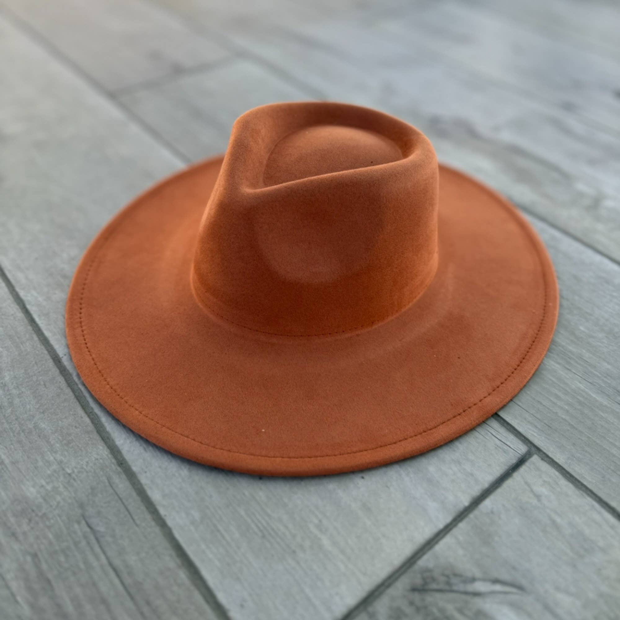 Vegan Suede Wide Brim Rancher Hat – Structured Flat Brim