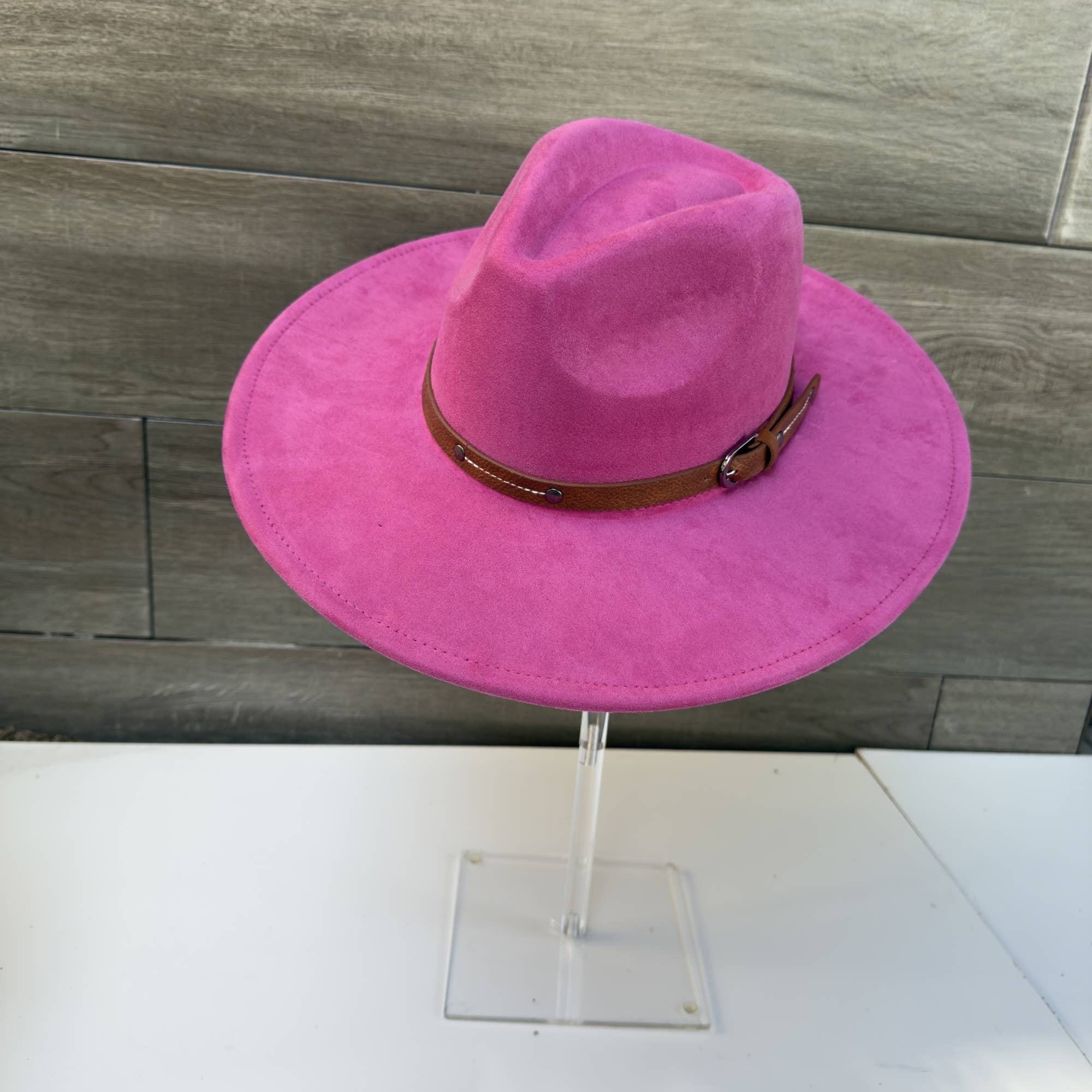 Wide Brim Suede Hat with Leather Belt
