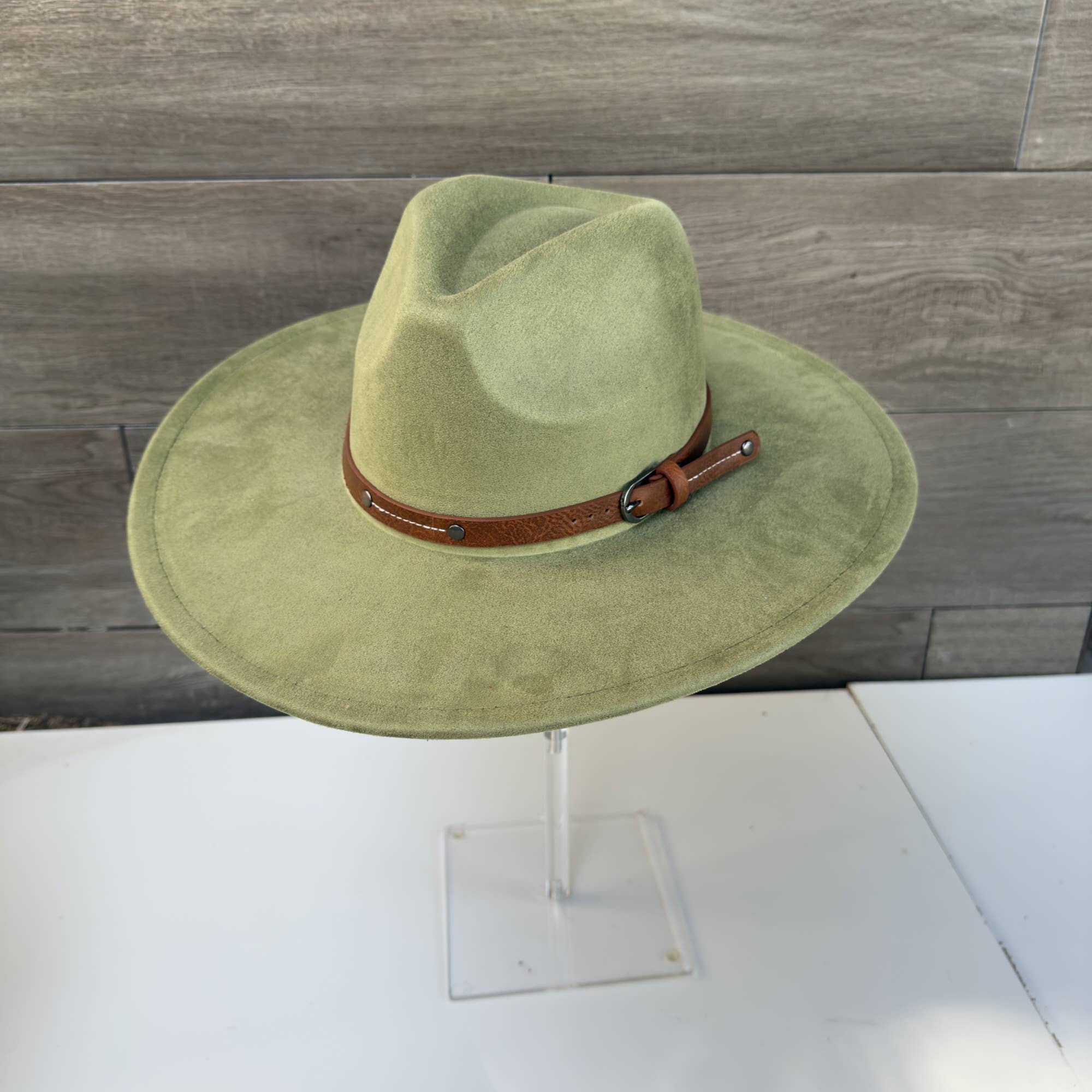 Wide Brim Suede Hat with Leather Belt
