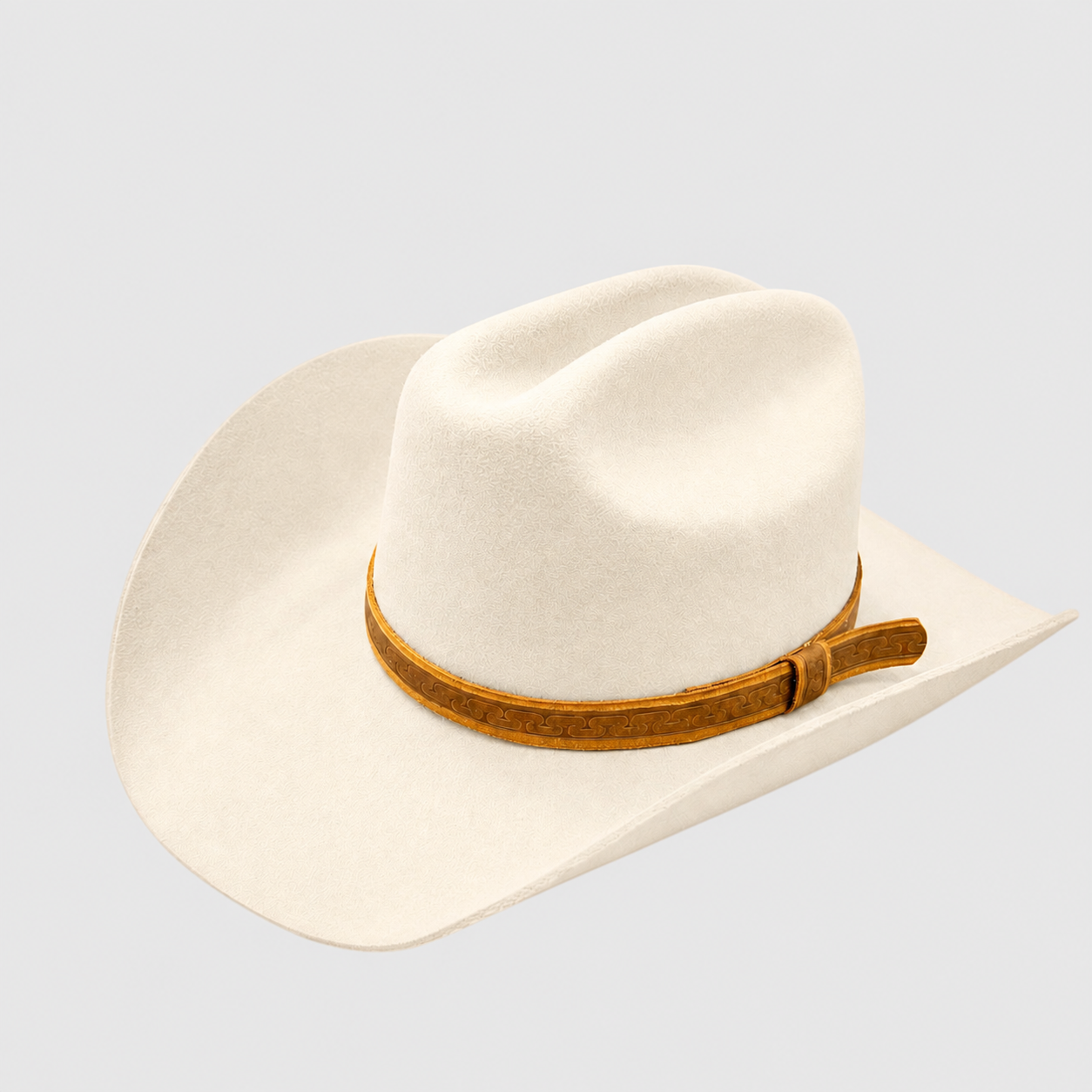 Tooled Leather Band Wool Felt Cattleman Cowboy Hat - Ivory