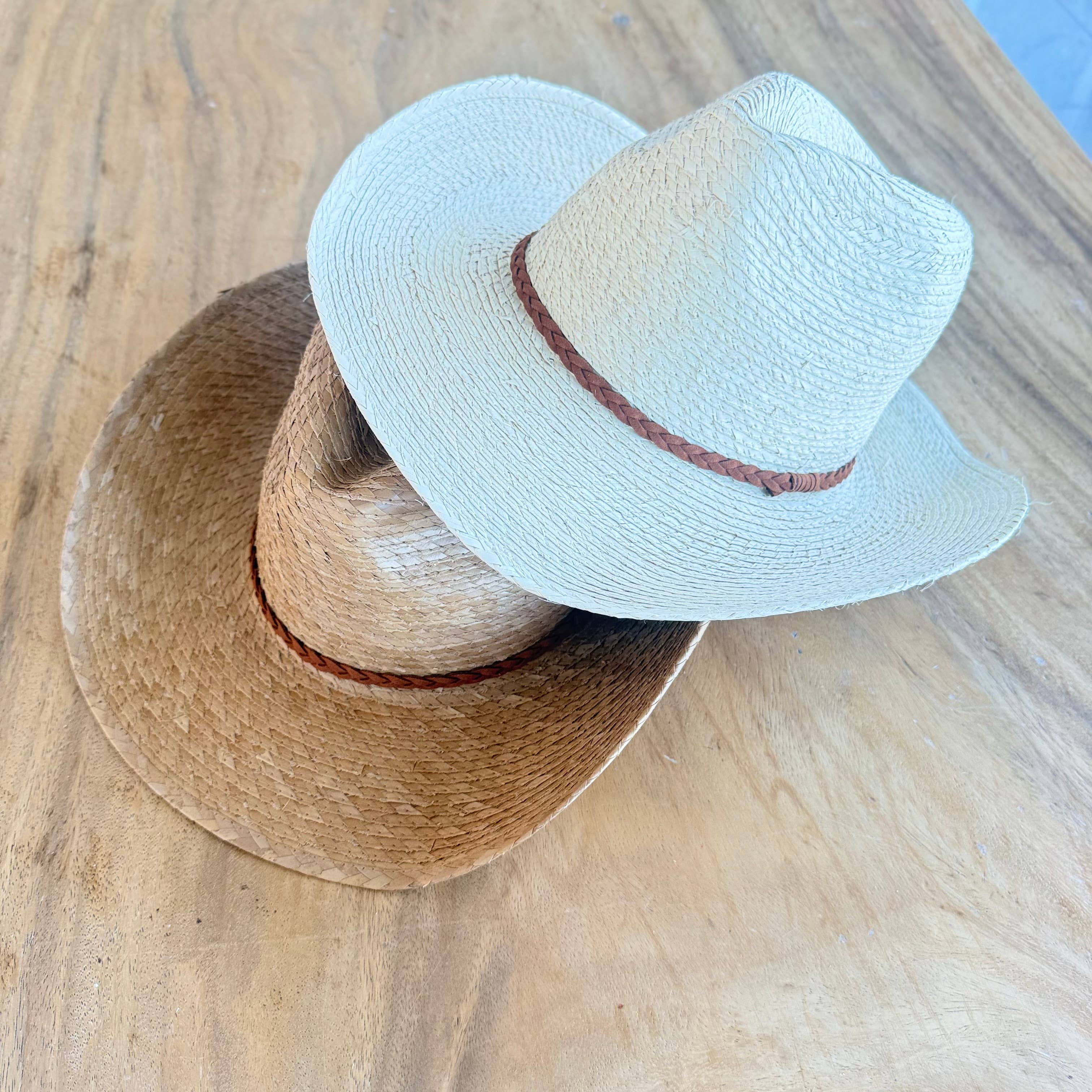 Natural Palm Leaf Cowboy Hat – Starched Western Sun Hat UPF