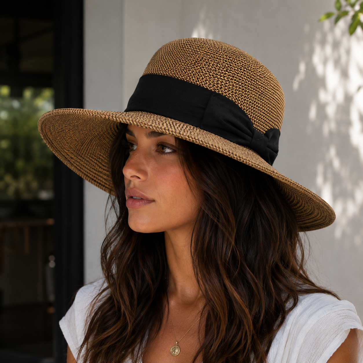 UPF 50+ Packable Straw Sun Hat Wide Brim w/ Bow | Faceframer