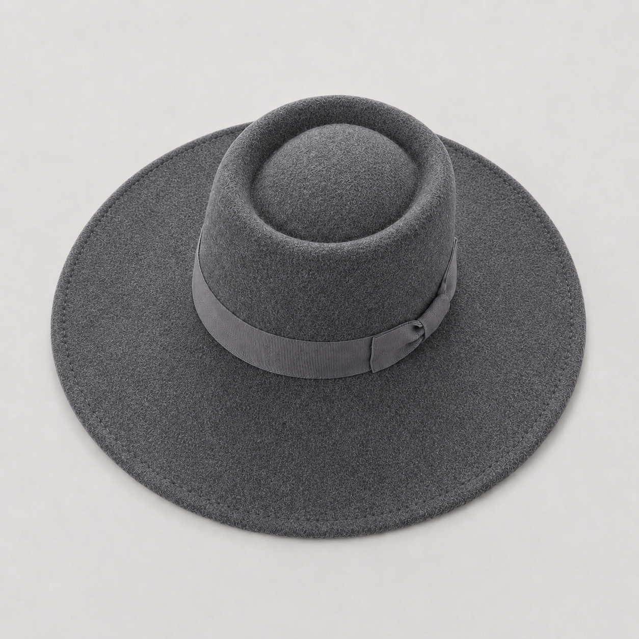 Wide Brim Vegan Felt Gambler Hat with Matching Grosgrain Band