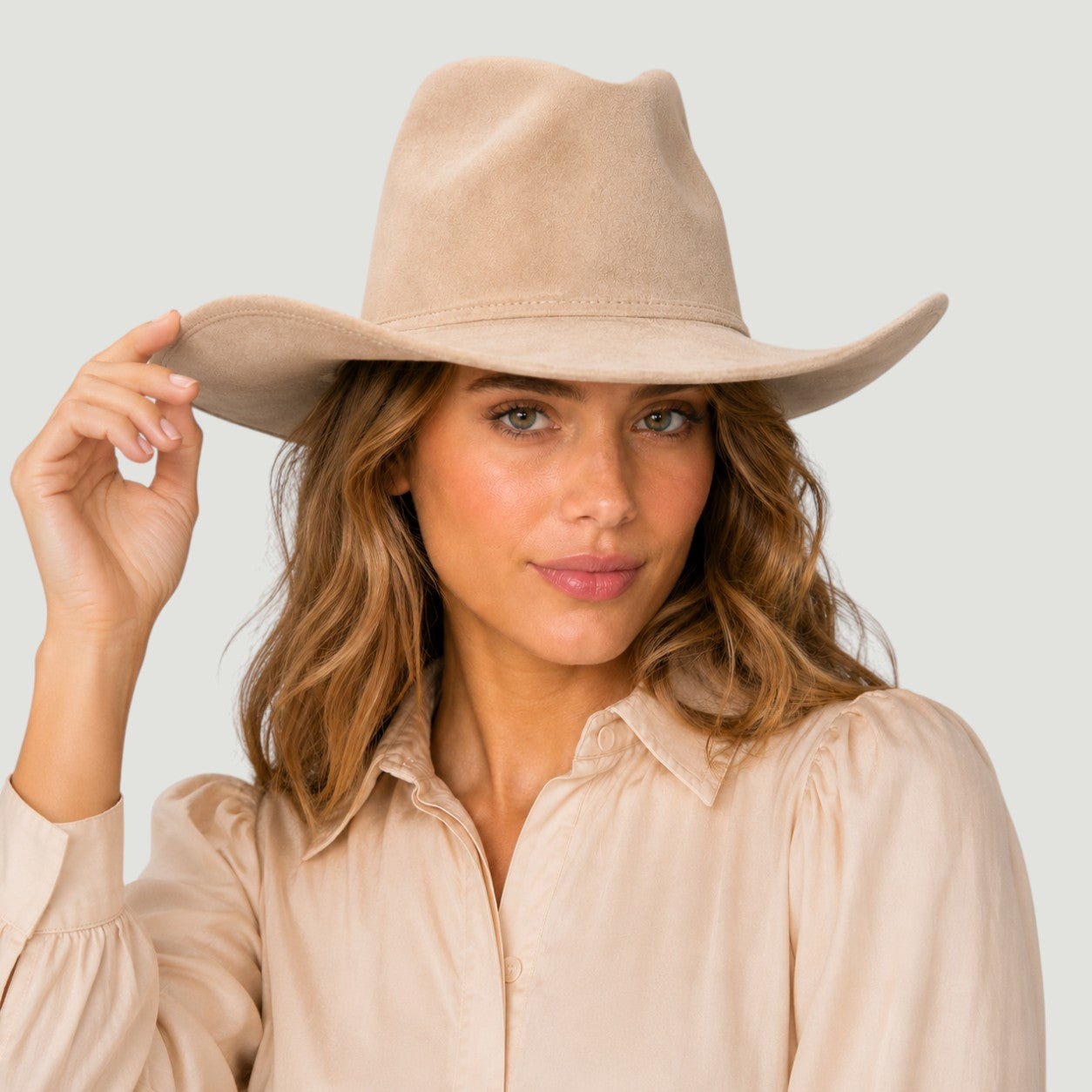Vegan Suede Western Cowboy Hat with Pinch Front Crown | Boho Festival Statement Hat