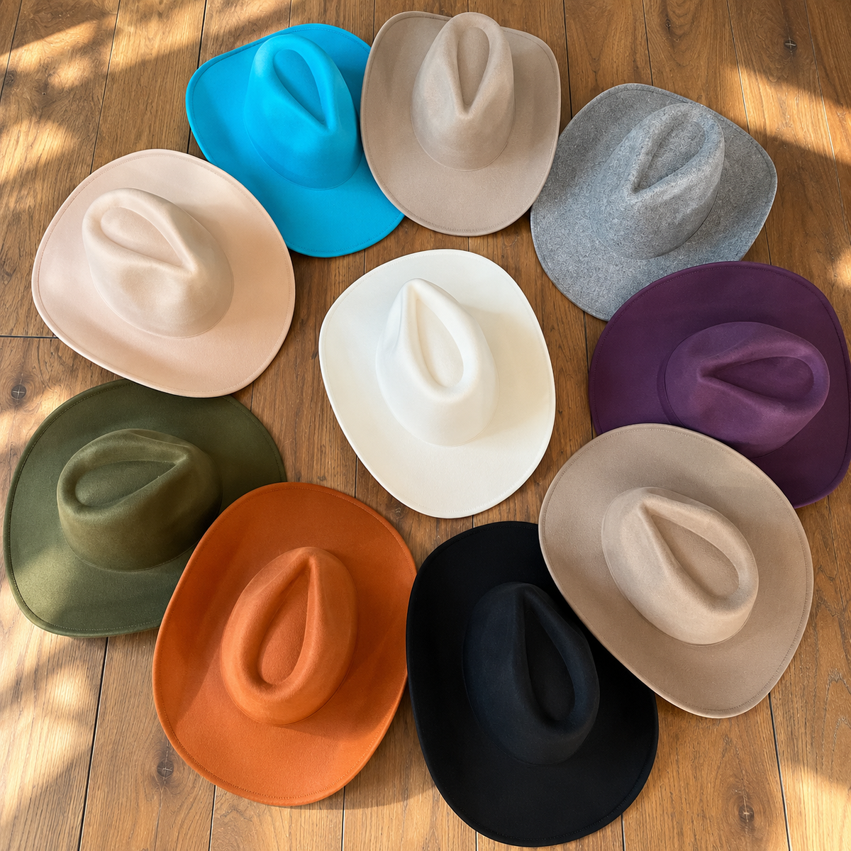 Vegan Felt Cowboy Hat Wide Brim Western Cattleman