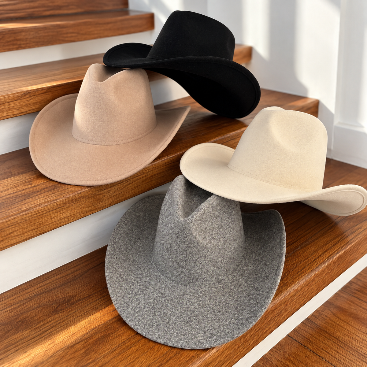 Vegan Felt Cowboy Hat Wide Brim Western Cattleman