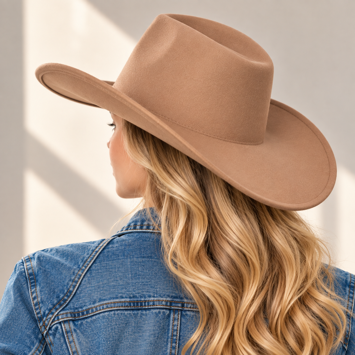 Vegan Felt Cowboy Hat Wide Brim Western Cattleman