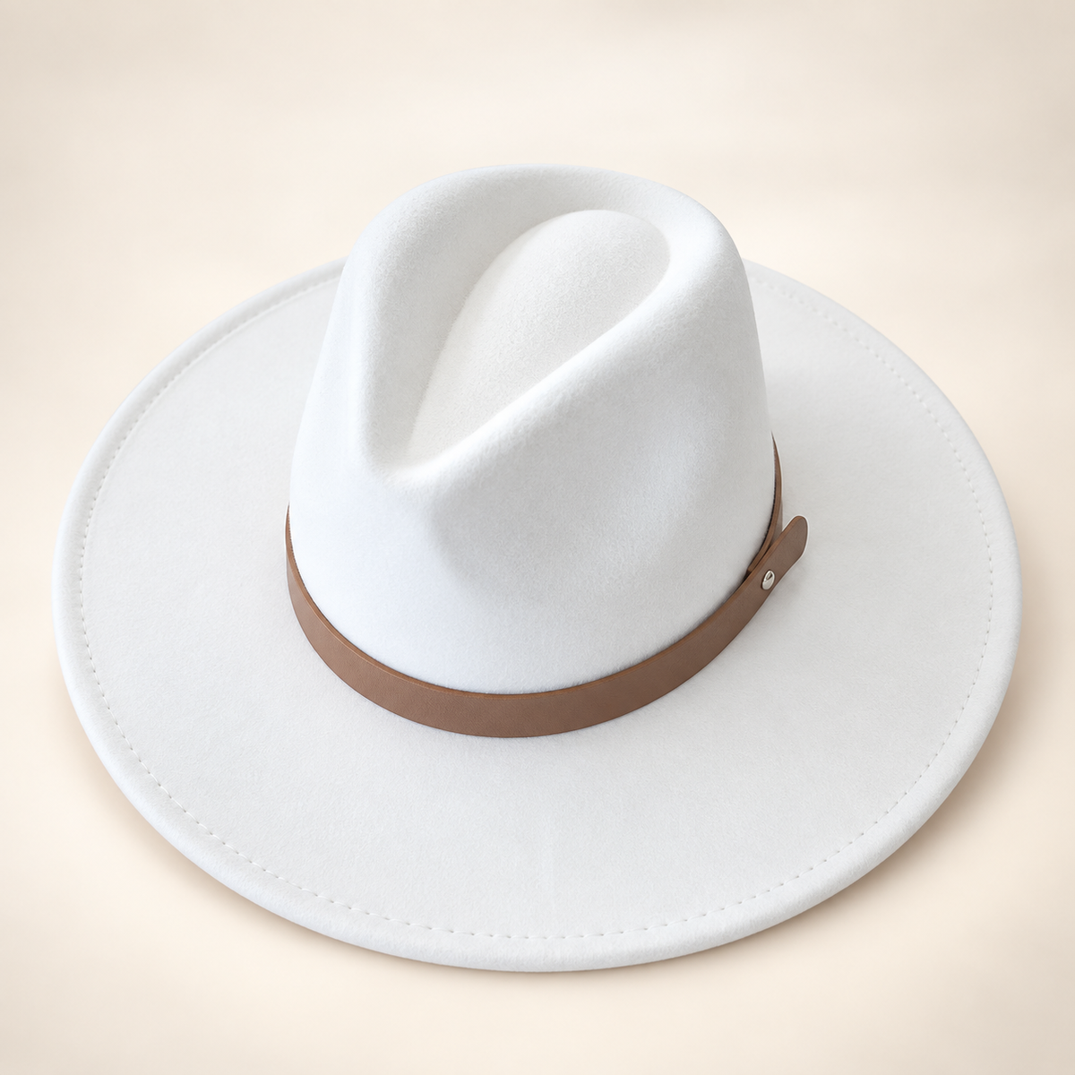 Vegan Felt Flat Brim Rancher Hat with Leather Belt