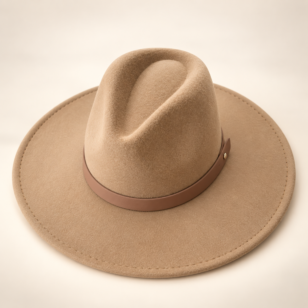 Vegan Felt Flat Brim Rancher Hat with Leather Belt