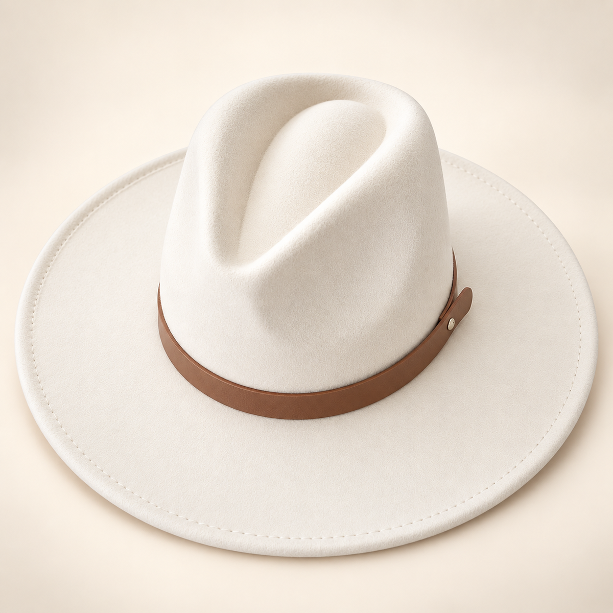 Vegan Felt Flat Brim Rancher Hat with Leather Belt
