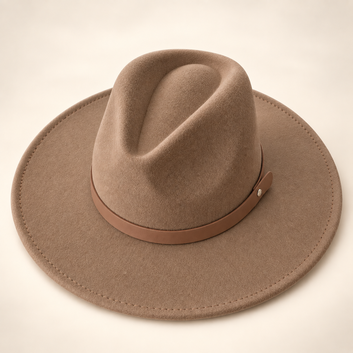 Vegan Felt Flat Brim Rancher Hat with Leather Belt