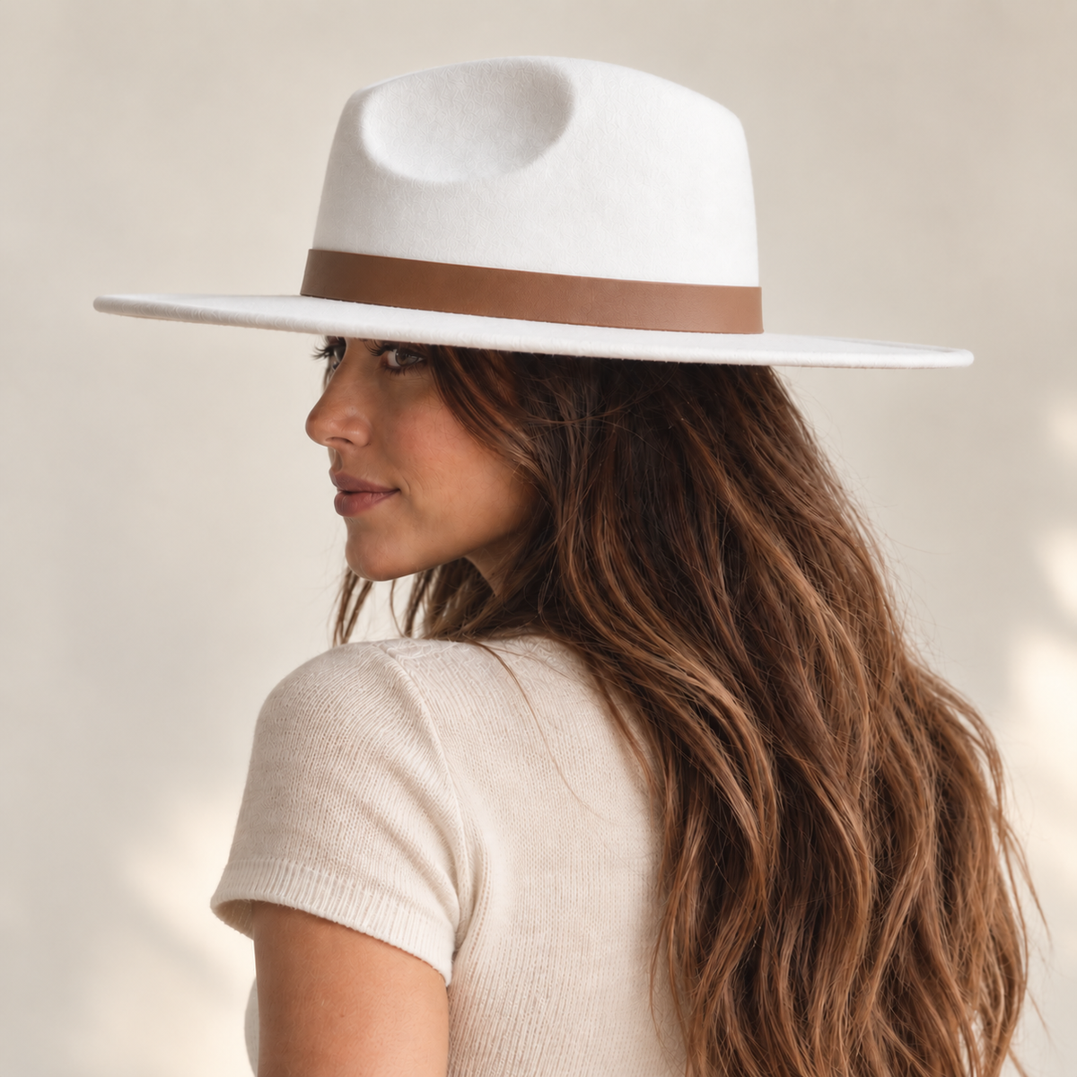 Vegan Felt Flat Brim Rancher Hat with Leather Belt