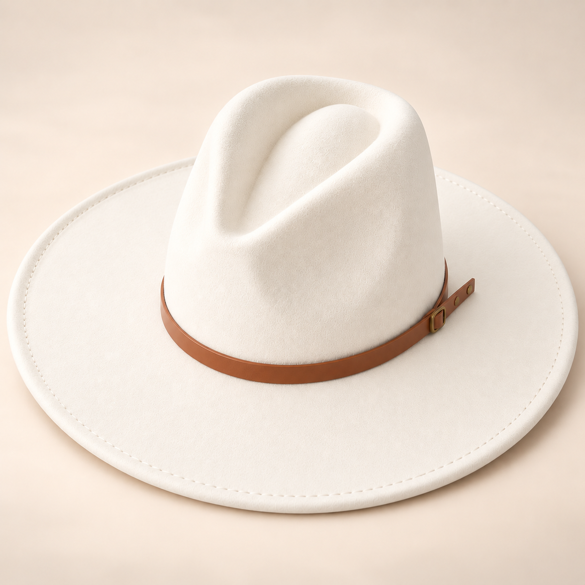 Vegan Felt Flat Brim Rancher Hat w/ Thin Leather Band