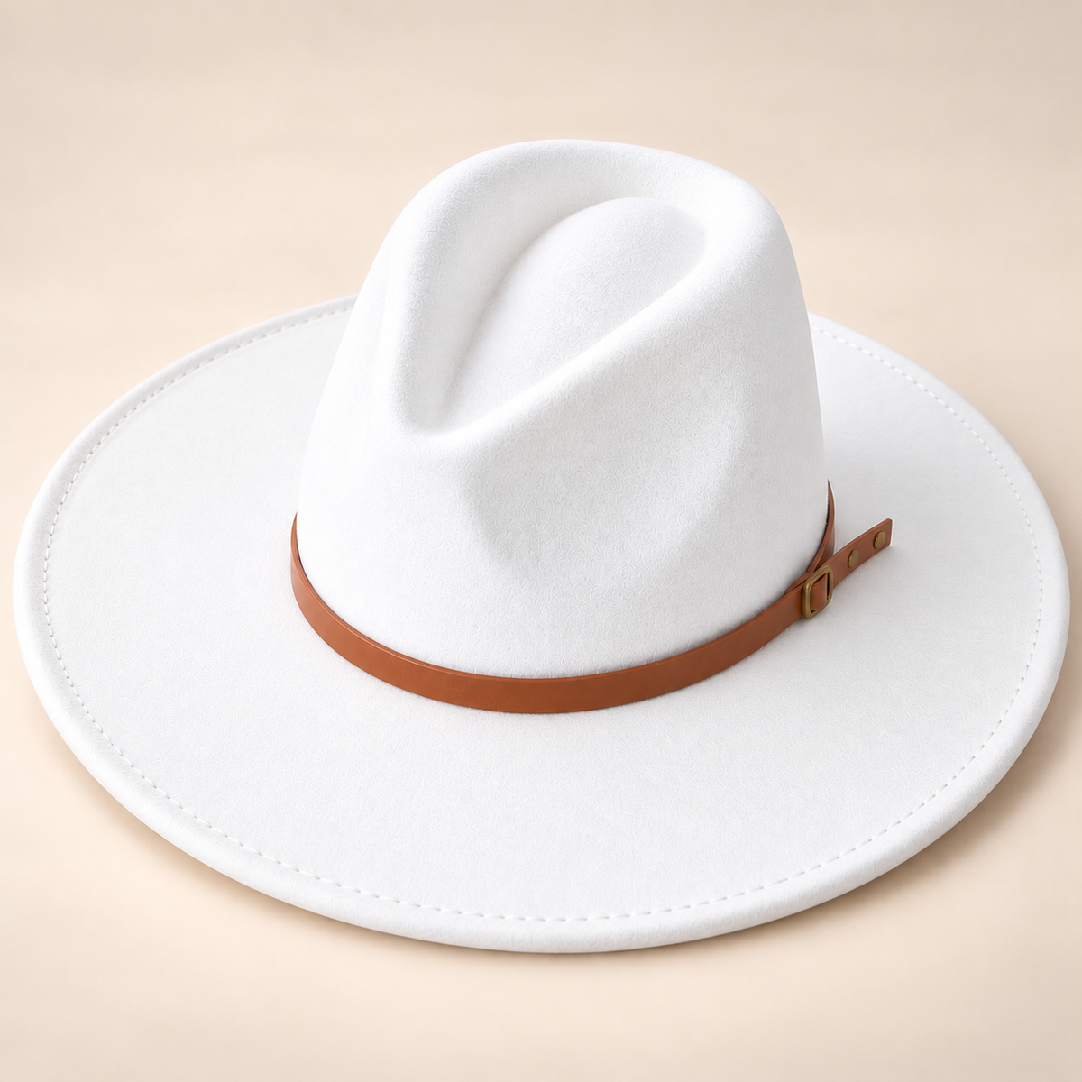 Vegan Felt Flat Brim Rancher Hat w/ Thin Leather Band