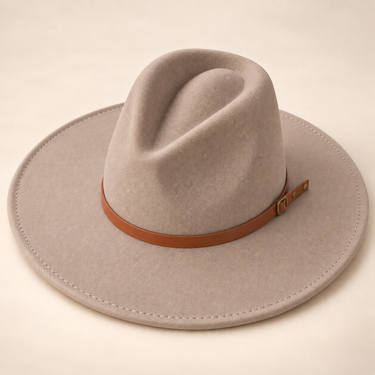Vegan Felt Flat Brim Rancher Hat w/ Thin Leather Band