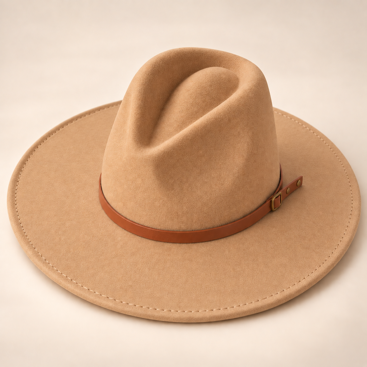 Vegan Felt Flat Brim Rancher Hat w/ Thin Leather Band