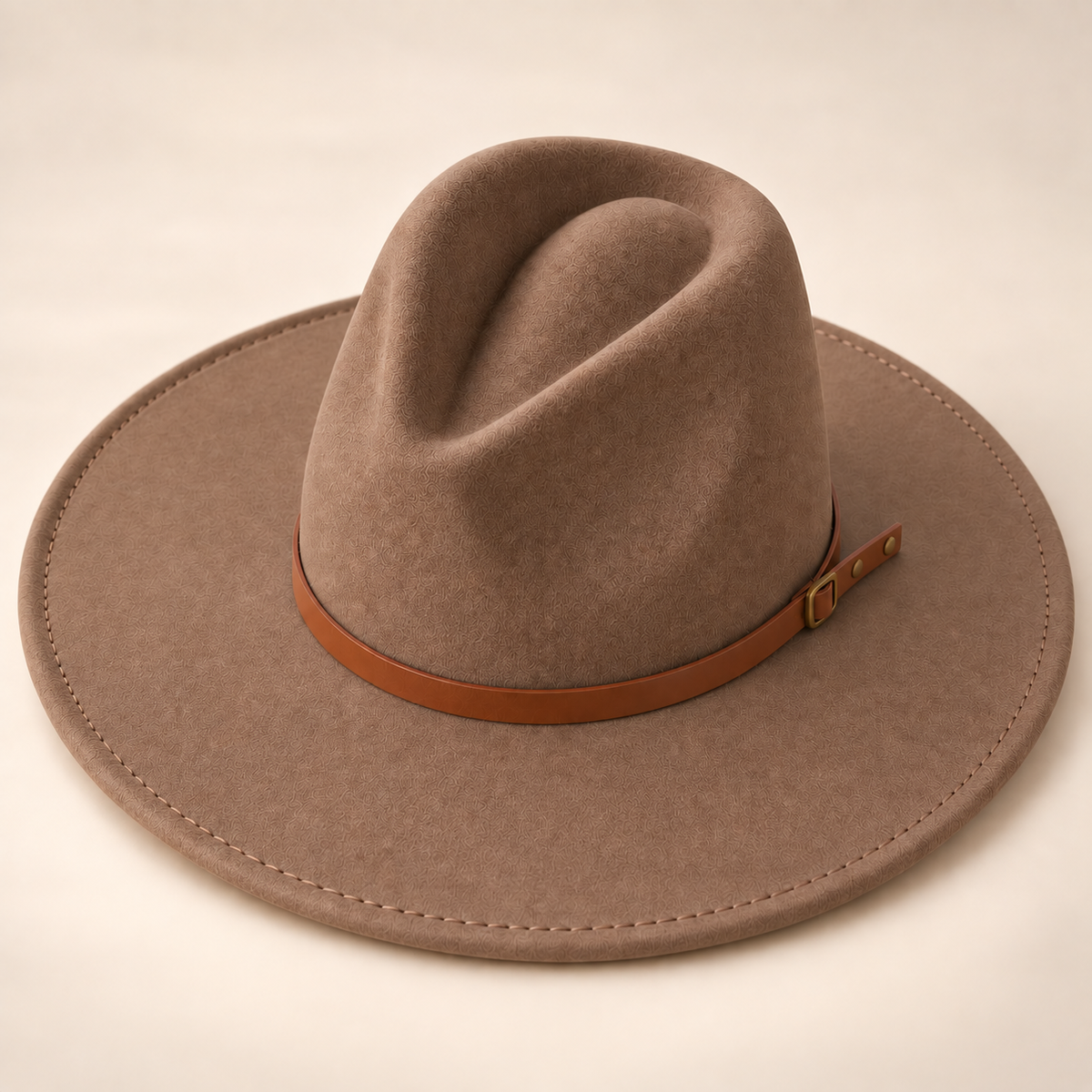 Vegan Felt Flat Brim Rancher Hat w/ Thin Leather Band