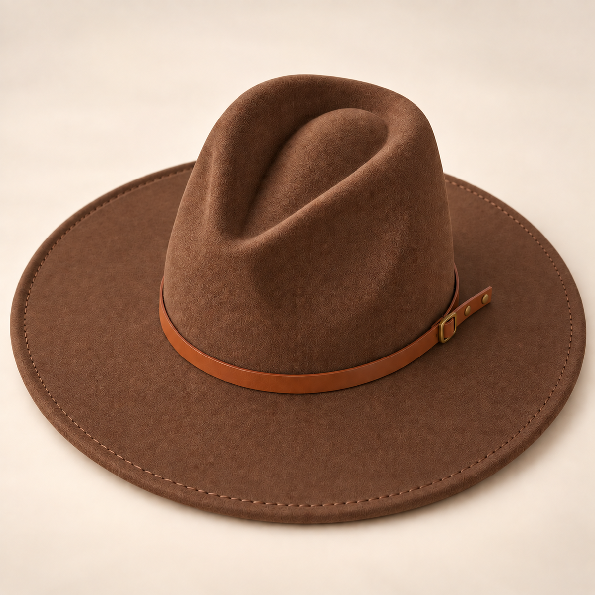 Vegan Felt Flat Brim Rancher Hat w/ Thin Leather Band