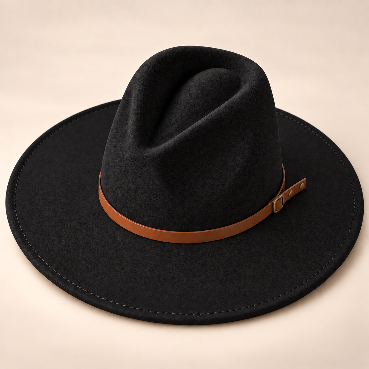 Vegan Felt Flat Brim Rancher Hat w/ Thin Leather Band