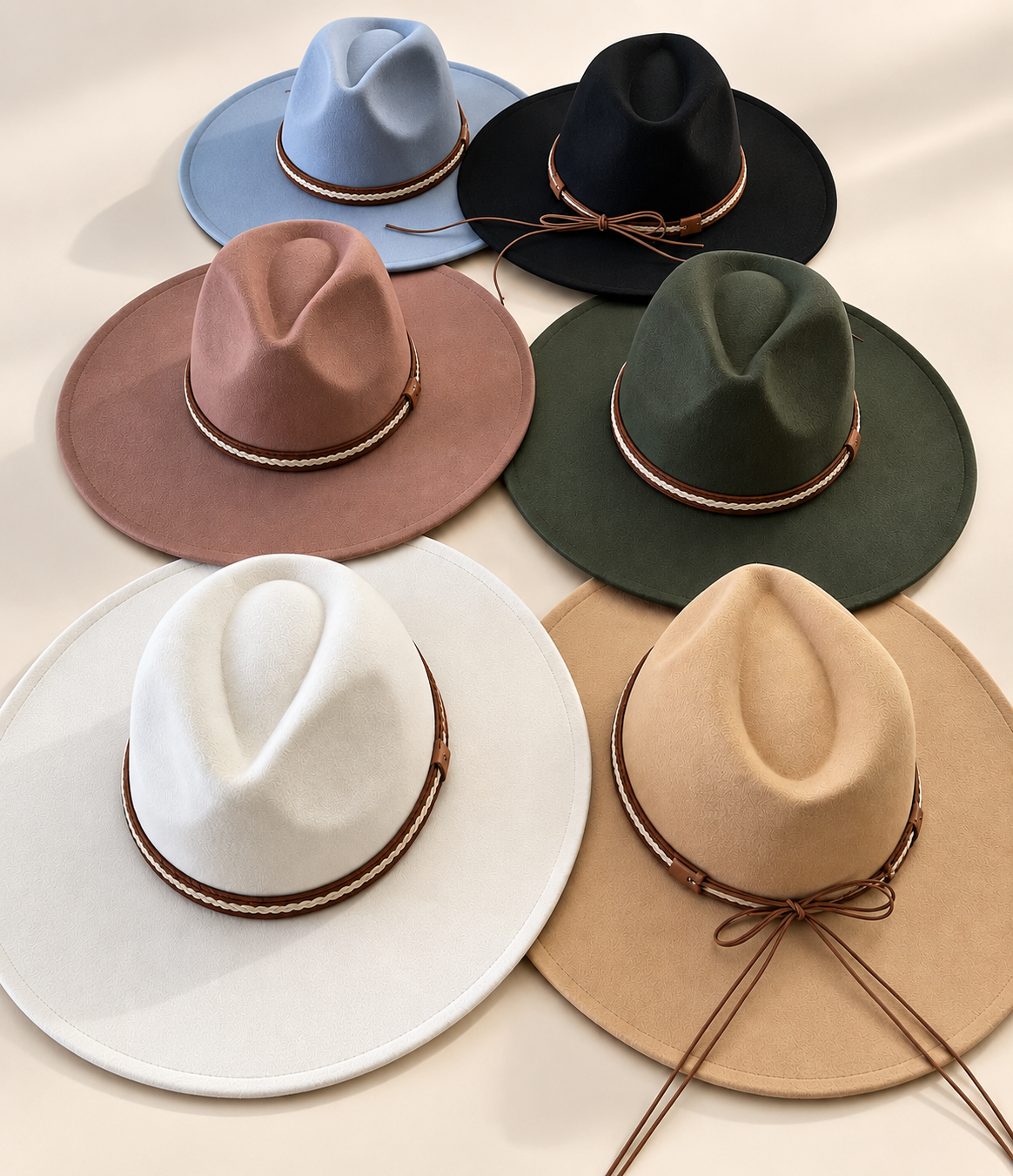 Vegan Felt Flat Brim Rancher Hat w/ Tie Cord Band
